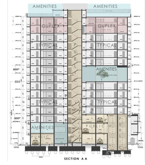 Section Building Sections Architecture, Condo Design Architecture, Fujimoto Architecture, Condominium Floor Plan, Architecture Section, Condominium Architecture, Residential Building Plan, Condominium Design, Architecture Design Presentation