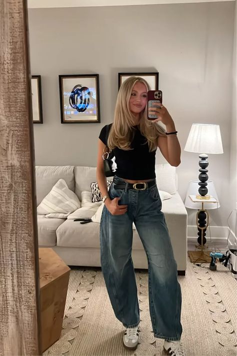 2024 Mid-Rise Barrel Jeans (BUY 2 Free Shipping) Barrel Jeans Outfit Spring, Slim Flare Jeans Outfit, 2024 Jeans Outfit, Free People Barrel Jeans Outfit, Jeans Fall 2024, Barrel Jeans Outfit Fall, Jeans Trend 2024, Barrel Leg Jeans Outfit, Loose Fit Jeans Outfit