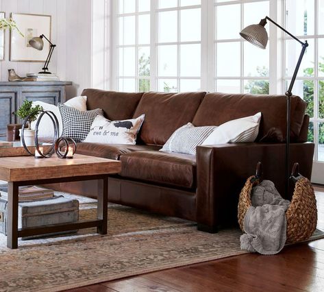 Turner Square Arm Leather Sofa Brown Leather Couch Living Room, Brown Sofa Living Room, Leather Couches Living Room, Couches Living, Brown Living Room Decor, Leather Sofa Living Room, Brown Leather Sofa, Brown Furniture, Leather Couch