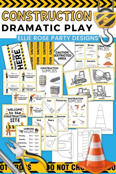 Construction Site Dramatic Play Free Printables, Construction Theme Dramatic Play, Construction Pretend Play, Dramatic Play Construction Site, Construction Ideas For Preschool, Construction Worker Dramatic Play, Construction Dramatic Play Preschool, Free Printable Dramatic Play, Construction Dramatic Play Printables