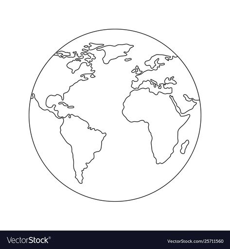 Earth Outline Drawing, Planet Earth Drawing Simple, Planet Earth Tattoo Design, Earth Globe Illustration, Earth Vector Illustration, Earth Outline Tattoo, Globe Art Drawing, World Drawing Earth, World Illustration Globe