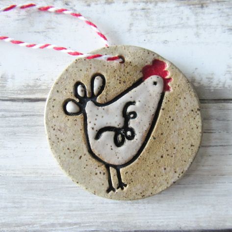 Rustic Chicken Ornament Hen Ornament Farmhouse Charm | Etsy Speckled Chicken, Clay Chickens, Chicken Pottery, Clay Chicken, Rustic Chicken, Frog Ornaments, Pottery Ornaments, Tree Theme, Our First Christmas Ornament