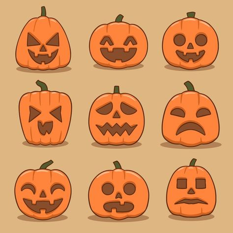 Colección de calabazas de halloween dibu... | Free Vector #Freepik #freevector Calavasa Halloween, Ideas De Calabazas Halloween, Halloween Pumpkins Drawing, Pumpkin Face Ideas, Cute Pumpkin Drawing, Pumpkin Draw, Pumpkin Faces Ideas, Halloween Pumpkin Drawing, Cute Halloween Designs