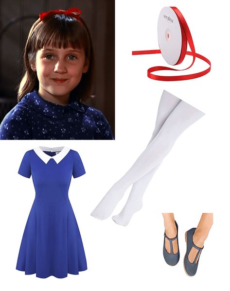 Roald Dahl Matilda Costume, Matilda Outfit Ideas, Book Week Outfits, Matilda Costume Ideas, Matilda Wormwood Costume, Matilda Movie Outfit Ideas, Matilda Book Character Costume, Matilda The Musical Costume, Book Characters Outfits