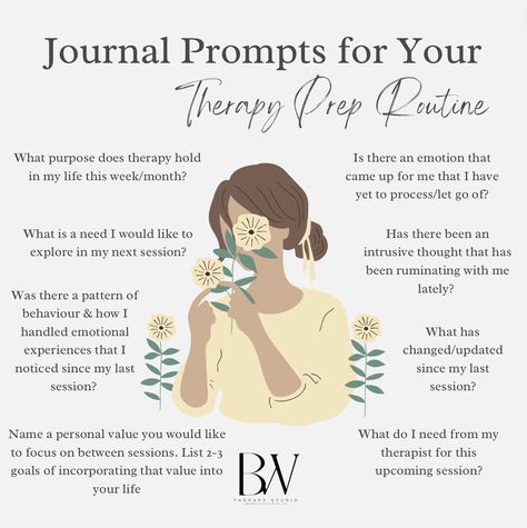 ✨JOURNAL PROMPTS✨

Ever tried journal prompts before your therapy session? 📝 

It's like a warm-up for your mind! Unpack your thoughts, reflect on your feelings, and set the tone for mindfulness. 

Reminder: You're one step ahead of achieving better mental wellness! 

For more inspiration, don't forget to follow us @BeWellTherapyStudio 🙌🌟

#journalprompts #journaling #therapyprep #mindfulness #mindfulnessmatters
#mindfulnessmeditation #mindfulnesspractice
#mindfulnessmoment #mindfulcreativity
#mindfulnesscoach #mindfulnessquotes
#mindfulnessmonday#mindfulliving #therapy #therapist #psychotherapy #psychotherapist #counselling #counseling #psychology #therapistsofIG #therapistsofinstagram #bewelltherapystudio #ldnont #londonontario #downtownlondon #privatepractice Final Therapy Session Ideas, Preparing For Therapy Session, Pre Therapy Questions, Things To Discuss In Therapy, Pre Therapy Journal Prompts, Therapy Topics For Adults, Post Therapy Reflection, Therapy Content Ideas, Therapist Instagram Ideas