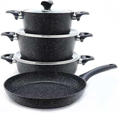 DSFEOIGY 7 Piece Granite Cookware Set Black Pan Kitchen Supplies Handy Non- Stick Frying Pan Cookware Black Pan, Pan Kitchen, Ceramic Cookware Set, Kitchen Cookware Sets, Ceramic Cookware, Basic Kitchen, Pots And Pans Sets, Nonstick Cookware, Bakeware Set