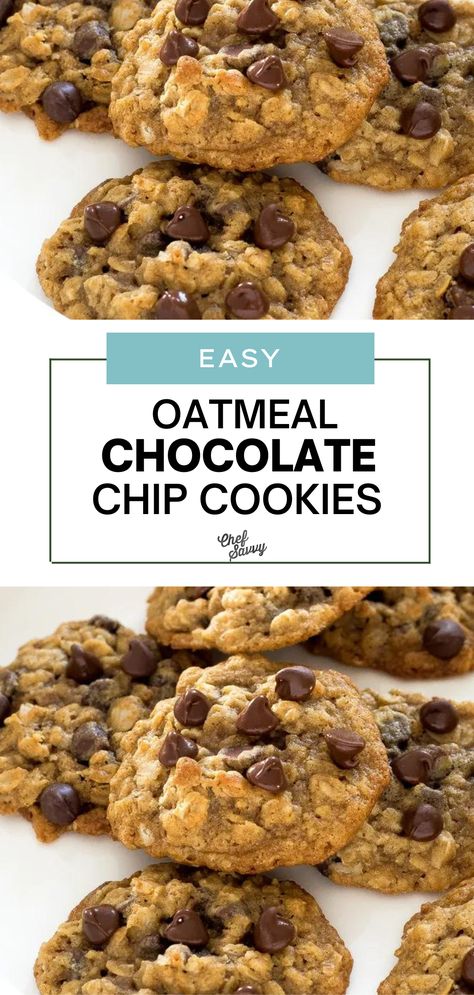 Save this Easy Homemade Oatmeal Chocolate Chip Cookies Recipe.. These super rich and chewy oatmeal chocolate chip cookies are loaded with semi-sweet chocolate chips and old fashioned oats. They’re soft and chewy on the inside, and crispy on the outside. These truly are the best oatmeal chocolate chip cookies. Serve with a cold glass of milk, and enjoy. Follow Chef Savvy for more easy homemade dessert recipes! Soft Oatmeal Chocolate Chip Cookies, Homemade Oatmeal Chocolate Chip Cookies, Chocolate Chip Recipes Easy, Easy Oatmeal Chocolate Chip Cookies, Best Oatmeal Chocolate Chip Cookies, Easy Homemade Cookie Recipes, Oatmeal Chocolate Chip Cookies Recipe, Chewy Oatmeal Chocolate Chip Cookies, The Best Oatmeal