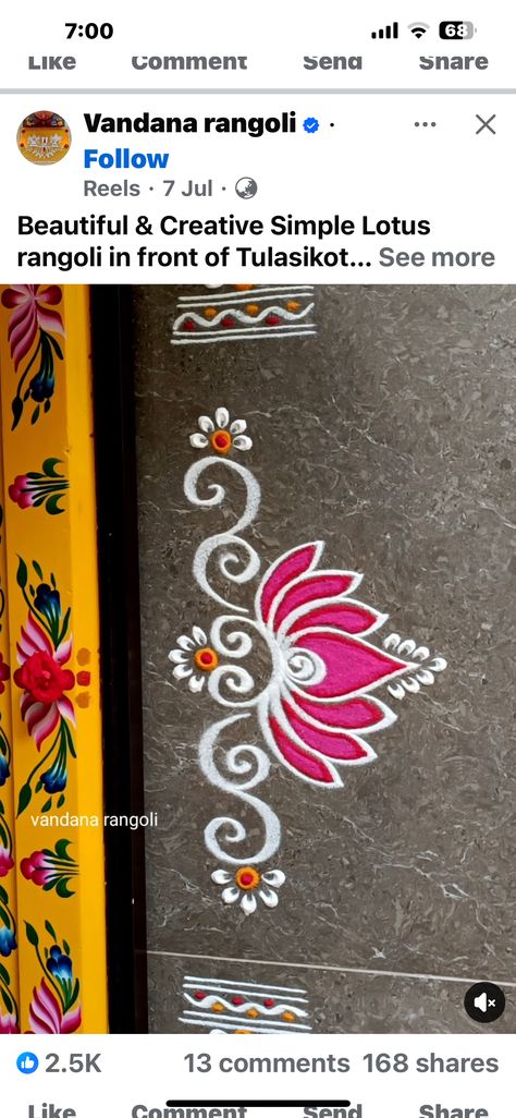 Rangoli Designs For Side Walls, Chaukhat Rangoli Design, Diwali Border Rangoli Ideas, Minimalist Rangoli Design, Rangoli Design For Door Border, Telugu Rangoli Designs, Lakshmi Rangoli Designs Simple, Simple Side Rangoli Designs, Easy Rangila Designs