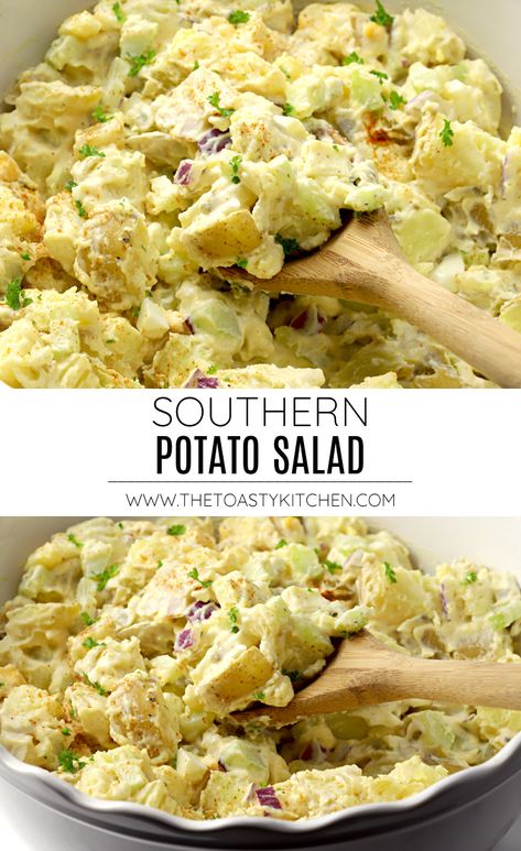 Served cold, this classic potato salad is filled with potatoes, eggs, celery, red onion, and relish, then coated in a creamy seasoned dressing. Southern Potato Salad Recipe, Summer Picnic Salads, Red Potato Salad Recipe, Potato Salad With Apples, Pickled Celery, Best Potato Salad Recipe, Homemade Potato Salads, Southern Potato Salad, Potato Salad Dressing