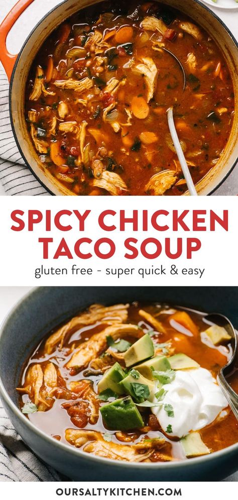 Spicy Soup Crockpot, Spicy Fall Soup, Spicy Crockpot Soup, Healthy Spicy Soup Recipes, Healthy Spicy Soup, Spicy Taco Soup, Spicy Chicken Soup Crockpot, Healthy Spicy Food, Spicy Soups And Stews