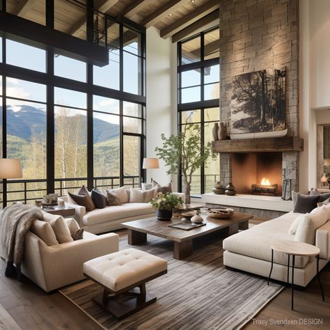 modern-rustic-living-room-tracy-svendsen-design-1 Cabin Luxury Interior, Modern 2 Story Living Room, Modern Day Houses, Modern Bedroom Architecture, Barndominium Ideas Interiors Boho, 12 Ft Vaulted Ceiling Living Room, Home Decor Ideas Master Suite, Clean And Modern Living Room, House Design Interior Living Room Cozy