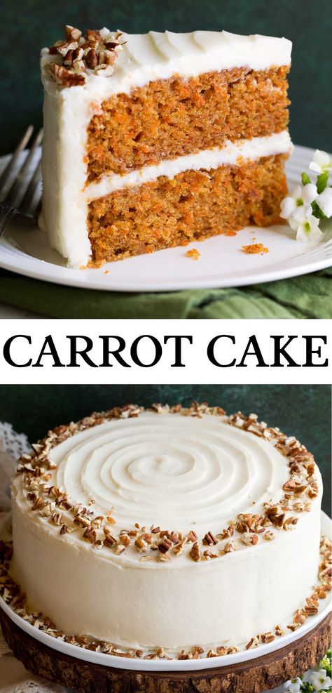 Carrot Cake - this is the BEST Carrot Cake you'll ever eat!! Made with an abundance of fresh carrots, sweet spices and a rich cream cheese frosting. Perfect texture, delicious flavor, moist crumb. I can't count how many times I've made this cake! #carrotcake #cake #dessert #birthday #easter #spring Single Layer Carrot Cake, How To Make Carrot Cake, Best Carrot Cake Recipe From Scratch, Simple Carrot Cake Recipe, Carrot Cake Recipe From Scratch, Best Carrot Cake Recipe, Carrots Sweet, Dessert Birthday, The Best Carrot Cake