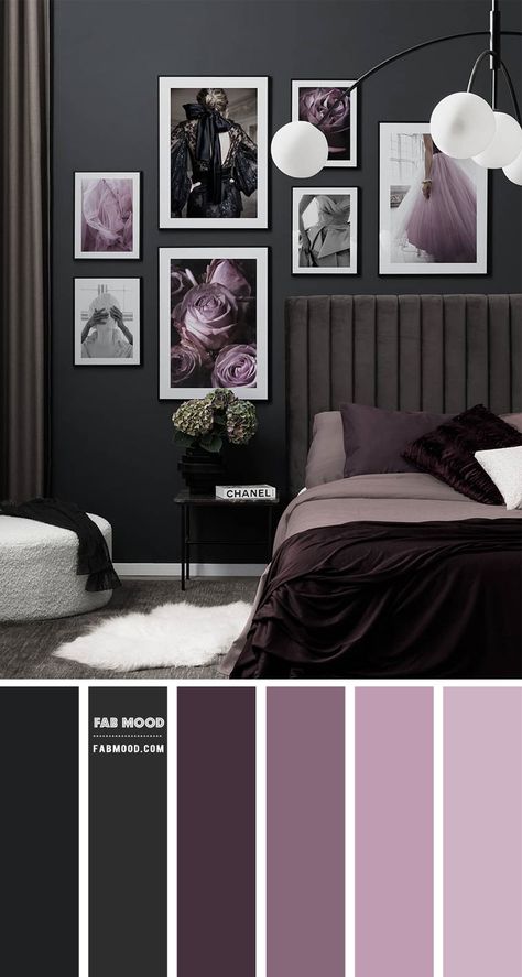 9 Best Bedrooms New Year’s Resolution Ideas 2021 – Charcoal, Plum and Lilac Bedroom Plum Bedroom, Lilac Bedroom, Purple Bedroom Decor, Best Bedroom Colors, Wedding Color Palettes, Bedroom Color Combination, Purple Bedrooms, Themes Wedding, Colors Wedding