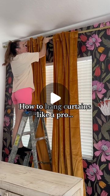 Stefanie Bloom on Instagram: "The first time I decided to hang curtains… I cried because I messed it up and I felt really incompetent. Now I can hang curtains super quick with this template method + the right tools (stud buddies + drill/driver). I hope this video helps you feel confident if you ever have to hang curtains!  If you want a link to everything I used in this video (minus the crappy electric screwdriver) comment “link” and I will DM you the list! Also, I have everything linked in my bio under the all my finds section! #amazonfinds   #diy #howto hang curtains #homedecor #homeimprovement #budgetfriendly #interiordesign #renterfriendly" Curtain Spacers Diy, How To Hang Curtains With Clips, How To Hang Curtains Properly, How To Hang Curtains Without Drilling, How High To Hang Curtains, Curtain Rod From Ceiling, Renter Friendly Curtain Hanging, Hang Curtains Without Rods, Curtains Hung From Ceiling