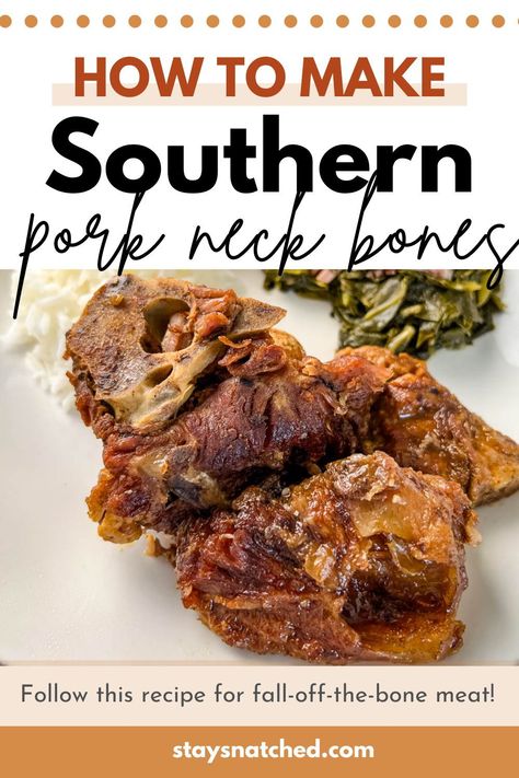 Pork Neck Bones And Rice, Southern Neck Bones Recipe, Pork Bone Recipes, Neckbones And Potatoes On Stove, Neckbones And Rice Southern Style, How To Cook Neckbones, Neck Bones Recipe Soul Food Stove Top, How To Cook Neckbones On The Stove, Smoked Neck Bones Recipe Soul Food