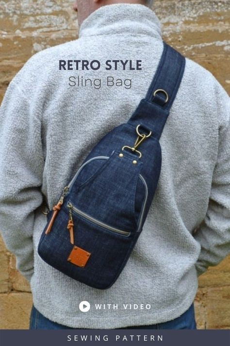 Retro Style Sling Bag sewing pattern (with video). Really practical and on-trend, this stylish sling bag has lots of great features that make it the perfect gift to sew for family and friends. The design of the Retro Style Sling Bag is particularly versatile – the bag can be worn crossbody (great for cyclists!) across the chest or back, or over the shoulder for a more relaxed look. Modern backpack sewing pattern, sling bag sewing pattern. SewModernBags Diy Sling Bag Pattern, Kandou Patterns, Sling Bag Pattern Free, Sling Bag Sewing Pattern, Diy Sling Bag, Diy Backpack Pattern, Sling Bag Pattern, Backpack Pattern Sewing, Backpack Sewing