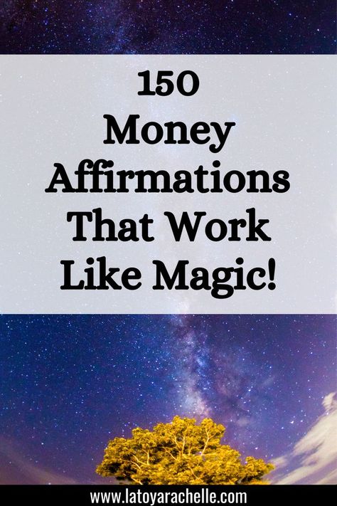 text reads - 150 money affirmations that work like magic! Manifestations For Money, Money And Happiness Affirmations, Manifest For Money, Prosperity Affirmations Money, Manifest Financial Abundance, Money Prayer Law Of Attraction, Positive Money Mindset, Money Incantations, Manifest Abundance Wealth