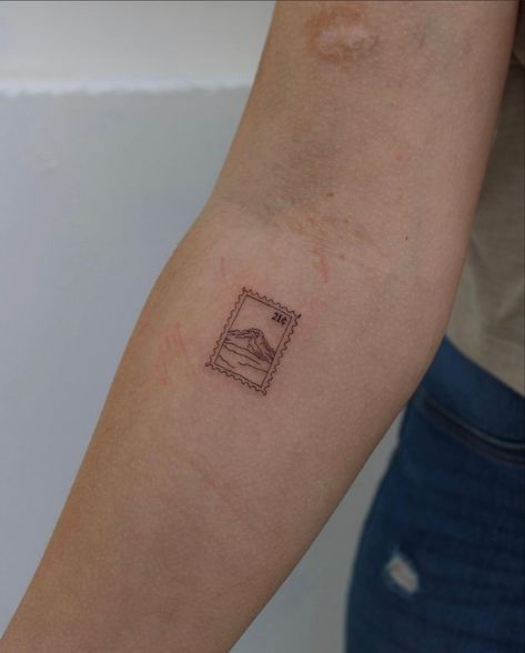 Tiny Colorado Tattoo, Pnw Minimalist Tattoo, Utah Postage Stamp Tattoo, Small Stamp Tattoo Ideas, Tattoos For Hometown, Washington State Inspired Tattoo, Tattoos For Colorado, Montana Tattoo Ideas Simple, Arches Tattoo Utah