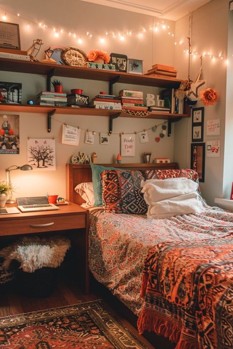 Get inspired with 24 cutest dorm room ideas for girls. From decor essentials to cozy dorm room aesthetics, find perfect designs for your dorm room. Click to see more and save the pin! Different Dorm Room Aesthetics, Dorm Room Ideas Black, Black And White Dorm Room, Cozy Dorm Room Aesthetic, Girls College Dorm Room Ideas, Maximalist Dorm Room, Vintage Dorm Room Ideas, Black And White Dorm, Dorm Room Black