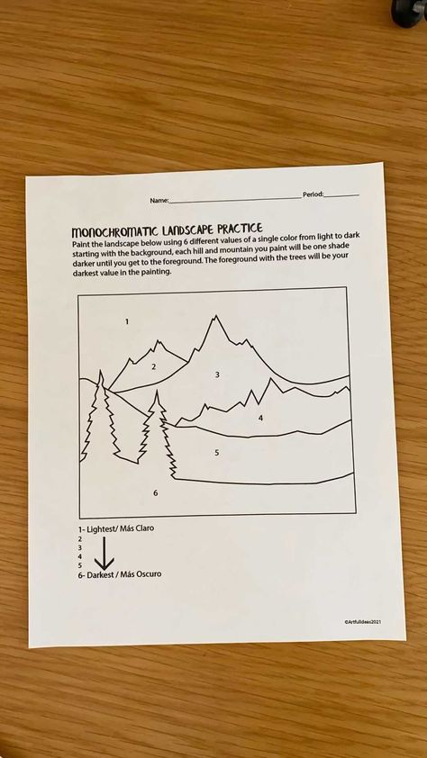 artfulideasclassroom on Instagram: I just edited and updated my Monochromatic Landscape Painting lesson on TPT. This is one of my all time favorite lessons and it needed a… Highschool Art Project Ideas Painting, Monochromatic Art Projects, Value Art Project, Monochromatic Landscape Art, Value Painting Lesson, Monochromatic Art For Kids, Monochromatic Painting Easy, Monochromatic Landscape Painting, Monochromatic Art Lesson Elementary