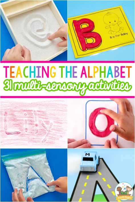 Teaching the Alphabet Multisensory Activities for Preschool Teaching the alphabet to young children doesn’t have to be boring. Make learning letters fun and engaging for them with these hands-on activities that use all the different senses. #preschool #alphabet #multisensory #alphabetactivities #PreKPages Alphabet Learning Activities, Alphabet Learning Games, Letter Recognition Activities Preschool, Teach Alphabet, Multisensory Phonics, Teaching Letter Recognition, Pre K Classroom, Sensory Activities For Preschoolers, Literacy Activities Preschool