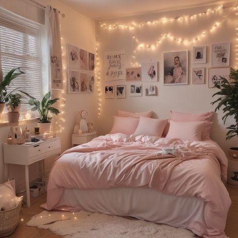 Dorm Room Ideas Coquette, Pink Girly Bedroom Aesthetic, Light Pink Bedroom Aesthetic, Light Pink Room Aesthetic, Pink Cozy Bedroom, Baby Pink Bedroom, Bedroom Ideas Cute, Free Victor, Light Pink Bedrooms