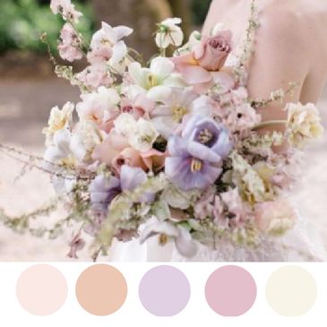 Beautiful peach, dusty orange, lavender, mauve and cream wedding color palette Lavender Peach Sage Wedding, Lavender Mauve Wedding, Lilac Colour Palette Wedding, Blush Ivory Lavender Wedding, Peach Lilac Color Palettes, Flower Bouquet Pastel Color Palettes, Lilac And Dusty Rose Wedding, Lilac And Peach Flowers, Lavender And Mauve Wedding