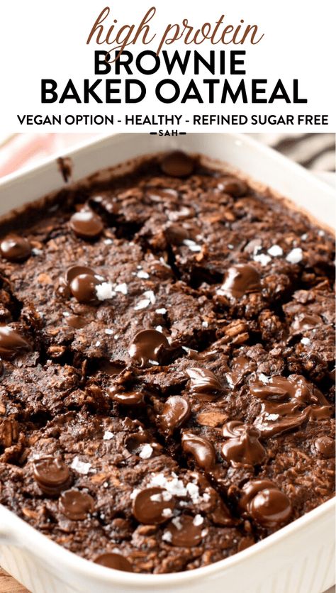 This Baked Brownie Oatmeal is a creamy chocolate baked oatmeal recipe filled packed with 9 grams protein per serve for a fulfilling healthy breakfast Baked Brownie Oatmeal, Brownie Oatmeal, Brownie Baked Oatmeal, Chocolate Baked Oatmeal, Baked Oatmeal Recipes Healthy, Baked Oatmeal Recipe, Healthy Oatmeal Recipes, Baked Oatmeal Recipes, Lost 100 Pounds