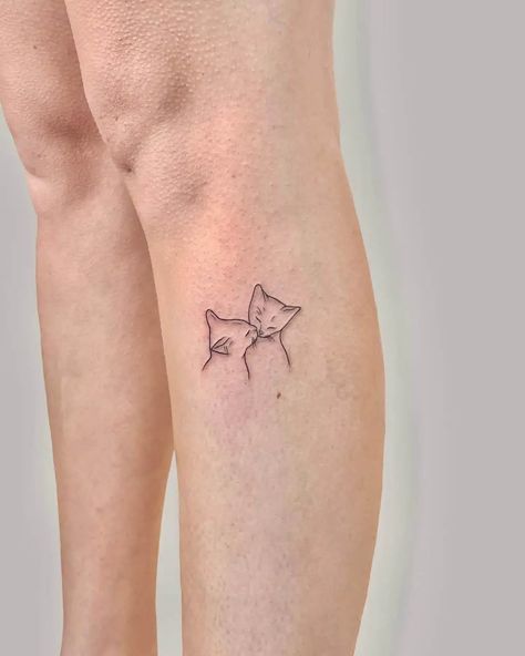 Cat Small Tattoo Ideas, Tattoo Of Two Cats, Cat Tattoo 2 Cats, Cats Tatoos Ideas, Two Cats Tattoo Ideas, Tasteful Cat Tattoos, Cat And Kitten Tattoo, Small Dainty Cat Tattoos, Two Cat Tattoo Designs