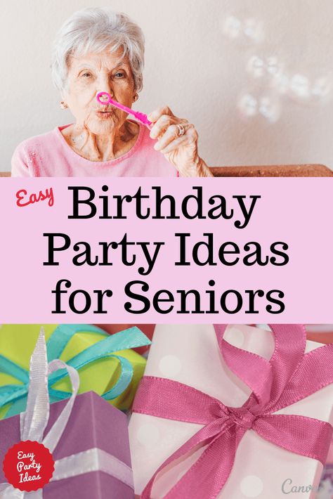 80th, 90th, 100th birthday? Party themes and party games! Wouldn't you want to celebrate it with these great party and game ideas? | Easy Party Ideas and Games #adultbirthday #birthday 80th Birthday Party Theme, Easy Birthday Party Ideas, 85th Birthday Party Ideas, 90th Birthday Party Theme, 70th Birthday Party Ideas For Mom, 90th Birthday Party Decorations, Grandmas Birthday Party, Easy Party Ideas, Ideas For Seniors