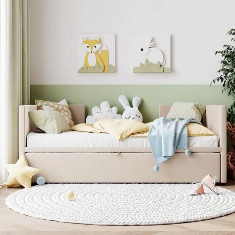 Twin Size Upholstered Daybed with Pop Up Trundle, Beige - Bed Bath & Beyond - 38319394 Daybed With Pop Up Trundle, Pop Up Trundle Bed, Pop Up Trundle, Twin Daybed With Trundle, Sofa Bed Frame, Daybed Bedding, Upholstered Daybed, Daybed With Trundle, Tufted Sofa