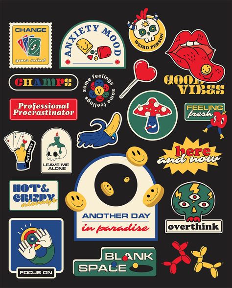 Illustration Design Graphique, Sticker Design Inspiration, 카드 디자인, Unique Sticker, Cool Stickers, Aesthetic Stickers, Sticker Collection, Sticker Pack, Graphic Design Posters