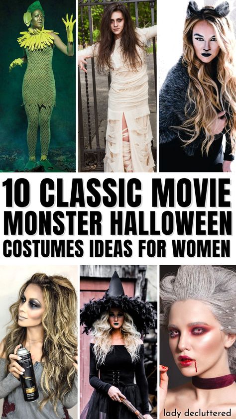 10 Classic Movie Monster Halloween Costume Ideas for Women Monster Ball Costume Ideas, Monster Halloween Costumes Women, Classic Monsters Halloween Costumes, Monsters Halloween Costume, Classic Movie Monster Costume, Costumes With Cool Makeup, Women’s Scary Halloween Costume Ideas, Female Monster Costume, Best Women Costumes