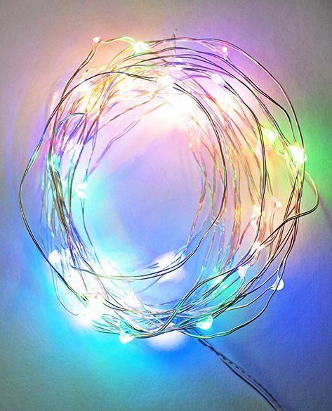 Amazon.com : LuxLumi Fairy Light Gold Copper Wire String Lights 50 LED Multi Color Changing Battery Operated for Decorative Indoor Bedroom Home Decor Teen Nursery Dorm Room Apartment (Multi-Color) : Garden & Outdoor Rainbow Fairy Lights Bedroom, Color Changing Fairy Lights, Cute Fairy Lights Bedroom Ideas, Kawaii Architecture, Colored Fairy Lights, Rainbow Led Lights, Coloured Fairy Lights, Sisters Room, Christmas Dorm