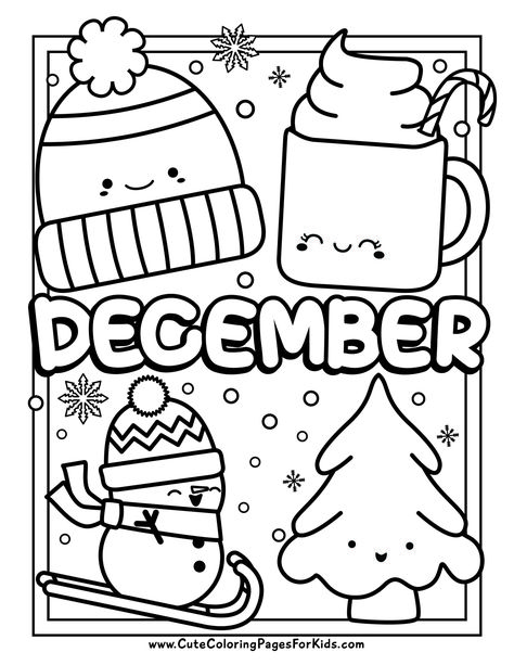 December Coloring Pages: 5 Free Printable Coloring Sheets - Cute Coloring Pages For Kids December Coloring Pages, Weekly Themes, Cute Halloween Coloring Pages, Free Printable Coloring Sheets, Kindergarten Coloring Pages, Christmas Coloring Sheets, Printable Christmas Coloring Pages, Christmas Worksheets, Coloring Page Ideas