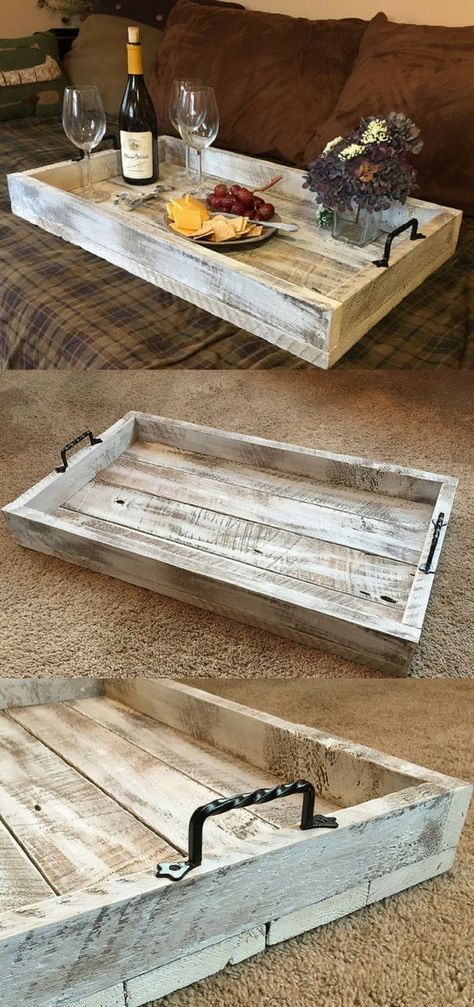 Farmhouse Serving Trays, Wooden Trays, Wooden Projects, Wood Tray, Barnwood, Wooden Tray, Pallet Furniture, Diy Wood Projects, Rustic Furniture