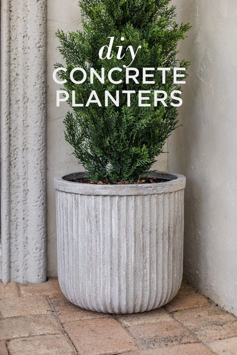 Faux Cement Planters Diy, Diy Planter Concrete, Diy Concrete Outdoor Decor, Diy Cement Planters How To Make, Pots In The Garden Ideas, Diy Planting Pots, Outdoor Pots Large, Modern Garden Decor, How To Make Large Concrete Planters