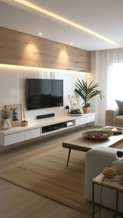 Luxurious TV Mount Designs for Your Home Minimal Home Decor Living Room, Open To Below Living Room, Minimal Luxury Living Room, Small Living Room Designs Modern Luxury, Compact Living Room Ideas, Small Minimal Living Room, Aesthetic Small Living Room, Small Tv Room Ideas, Small Living Room Designs