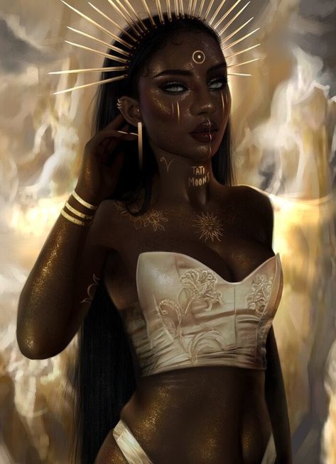 Arte Aries, Fire Goddess, Goddess Aesthetic, Sun Goddess, Black Goddess, Black Art Painting, Black Artwork, Black Love Art, Goddess Art