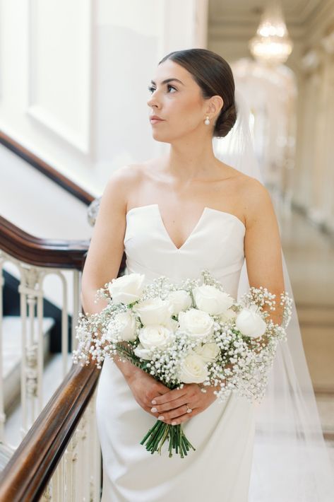 wedding bouquet bridal bouquet white roses and babys breath Babys Breath And White Roses Wedding, Baby Breath Bridal Bouquet, White Rose Bridesmaid Bouquet, Bridal Bouquet White Roses, White Bridal Bouquets, Baby Breath Bouquet, Rose Bridesmaid Bouquet, Bride Bouquets White, White Rose Bridal Bouquet