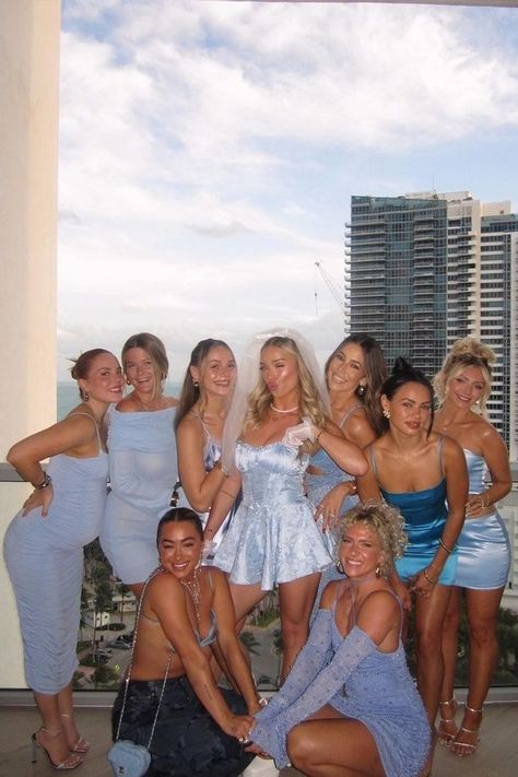 Cool Girl Bachelorette Party, Blue Themed Party Outfit, Bachelorette Blue Theme Outfits, Bachelorette Party Something Blue, Something Blue Bachelorette Outfit, Bachelorette Something Blue Outfits, Something Blue Themed Bachelorette, Blue Bachelorette Party Outfit Group, Blue Bachelorette Outfit