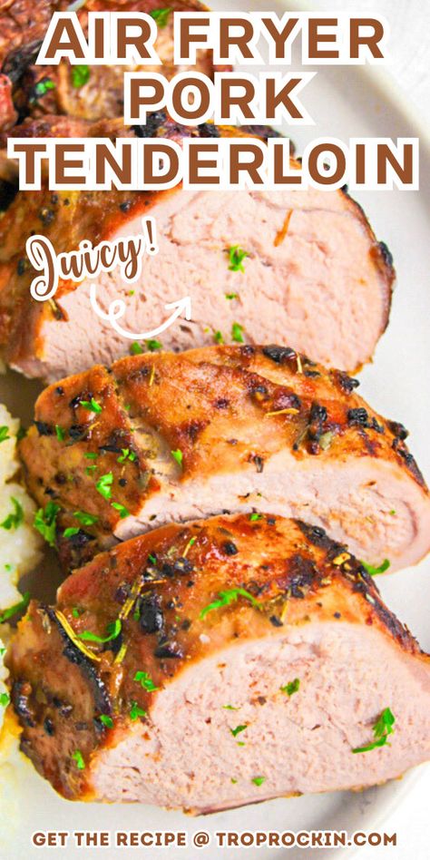 Air Fryer Pork Tenderloin Balsamic Thyme Glazed Air Fryer Pork Tenderloin, Pork Loin In Airfryer, Pork Loin Roast Recipes Air Fryer, Air Fried Pork Tenderloin Recipes, Air Fry Pork Roast, Pork Tenderloin Ninja Foodi Grill, Air Fryer Pork Loin Filet Recipes, Pork Tenderloins In Air Fryer, Pork In The Air Fryer