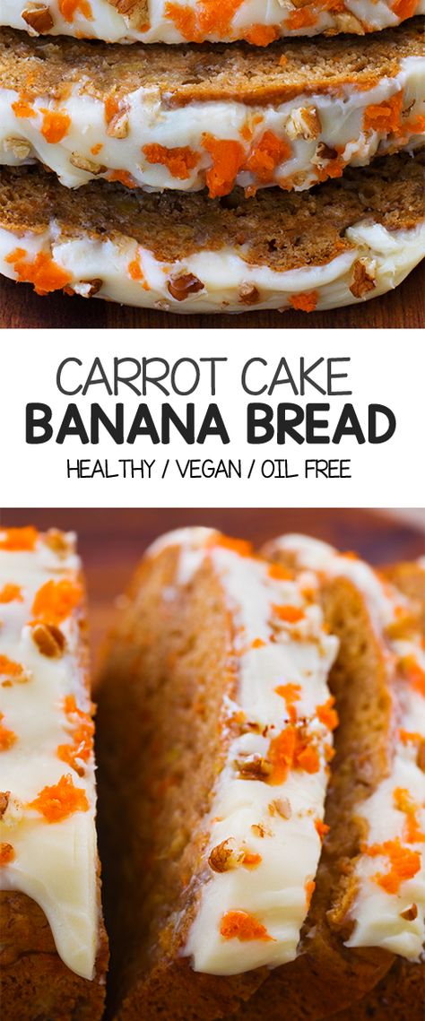 The best vegan dessert or breakfast banana bread, with a healthy vegetable packed in that you'll never even notice! #vegan #desserts #recipes #glutenfree #health #healthy #breakfast Carrot Cake Banana Bread, Cake Banana Bread, Carrot Banana Cake, Healthy Carrot Cake, Breakfast Banana, Homemade Carrot Cake, Dessert Oreo, Cake Banana, Healthy Carrot Cakes