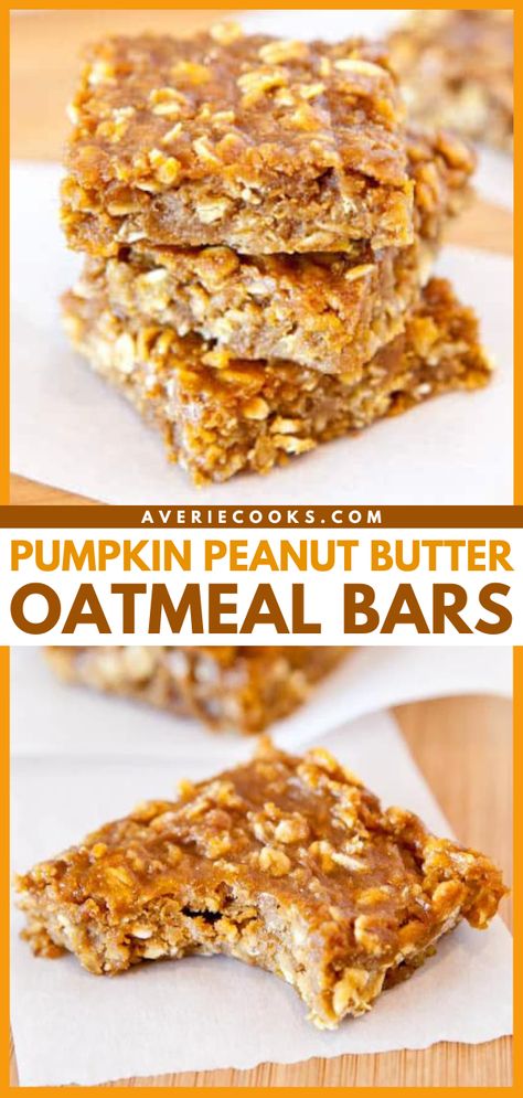 Pumpkin And Peanut Butter, Easy Pumpkin Oatmeal, Healthy Pumpkin Bars, Oatmeal Bars Healthy, Oatmeal Dessert, Pumpkin Peanut Butter, Oatmeal Bars Recipes, Oatmeal Cookie Bars, Peanut Butter Oatmeal Bars