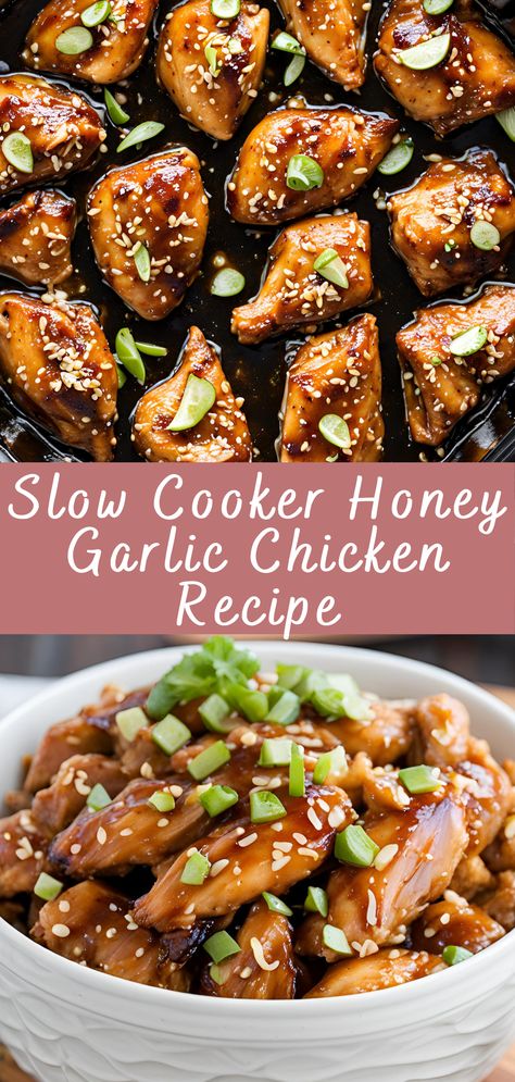 Slow Cooker Honey Garlic Chicken Recipe | Cheff Recipes Honey Garlic Chicken Crock Pot Healthy, Honey Chicken Slow Cooker Recipes, Honey Garlic Soy Chicken Crockpot, Full Chicken In Crockpot Recipes, Chinese Chicken In Crockpot, 4 Hour Crockpot Chicken Recipes, Slow Cooker Honey Sesame Chicken, Honey Chicken In Crockpot, Crockpot Chicken Recipes Honey Garlic