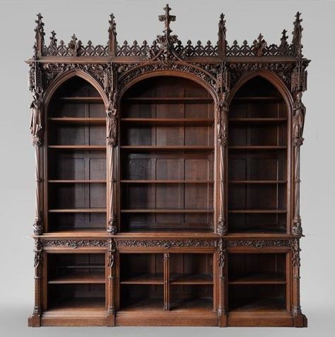 Gothic Library, Oak Library, Gothic Interior, Neo Gothic, Gothic Furniture, Oak Bookcase, Dark Home Decor, Home Library Design, Goth Home Decor