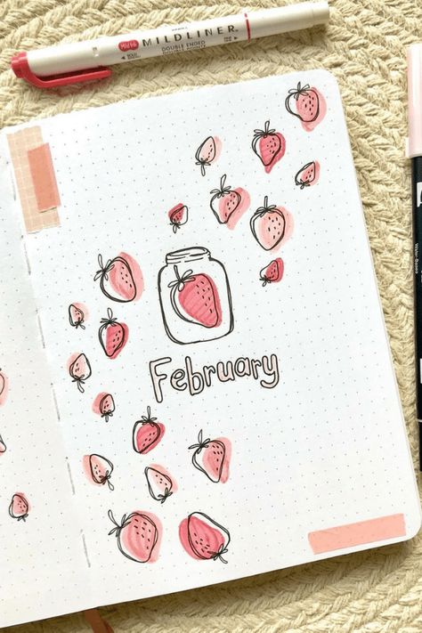 if you're looking for bullet journal ideas for february, I highly recommend you check these out! February Bullet Journal, Bullet Journal Month, Bullet Journal Ideas Templates, Bullet Journal Cover Page, Creating A Bullet Journal, Bullet Journal Cover Ideas, Bullet Journal Mood Tracker Ideas, Bullet Journal Paper, Bulletin Journal Ideas