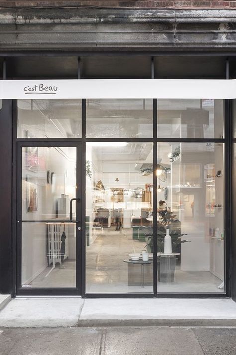 Shopfront Glazing Cafe Glass Door, Glass Door Design Entrance, Minimalist Store Design, Facade Store, Toko Skincare, Cafe Entrance, Metal Entrance Doors, Aluminium Glass Door, Store Entrance