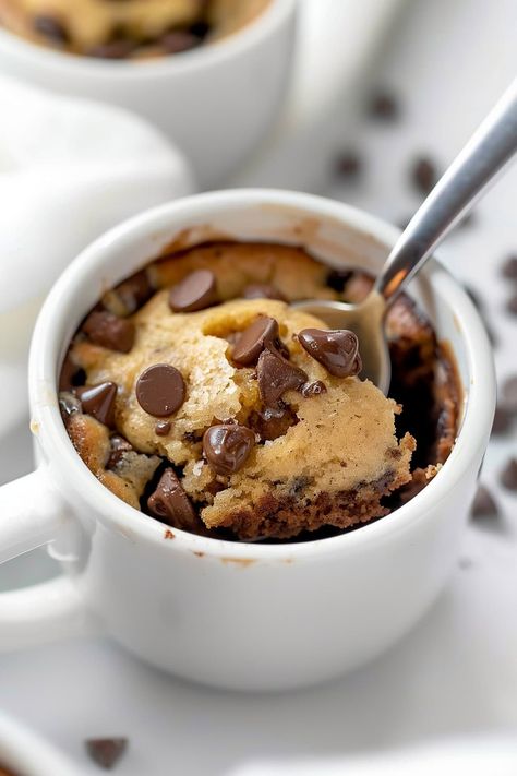 Cake In A Microwave, Easy Mug Desserts 3 Ingredients, Easy Dessert In A Mug, Choco Chip Mug Cake, Chocolate Chip Microwave Mug Cake, Chocolate Chip Mug Cake Microwave Easy, Chocolate Chip Easy Recipes, Actually Good Mug Cake, Single Mug Cake