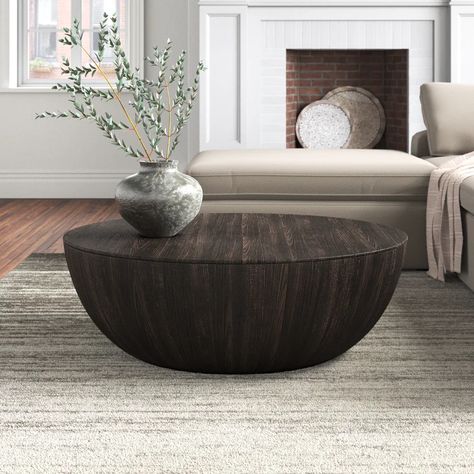 Black Round Wood Coffee Table, Dark Wood Coffee Table, Cocktail Tables Living Room, Round Wooden Coffee Table, Black Coffee Table, Table Home Decor, Drum Coffee Table, Living Room Arrangements, Round Wood Coffee Table